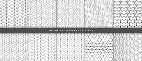 Set of abstract lines geometric seamless pattern black and white background design vector