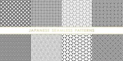Set of abstract geometric japanese seamless pattern black and white. vector
