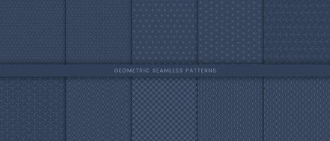 Set of abstract lines geometric seamless pattern navy background vector