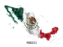 Diseño de pintura de acuarela de la bandera de México y forma de mapa del país con salpicaduras de color. vector