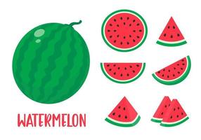 Watermelon vector. red fruit cut into pieces with seeds inside Refreshing food in the summer vector