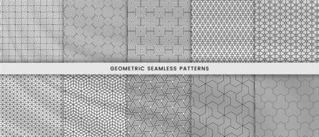 Set of abstract lines geometric seamless pattern black and white background design vector