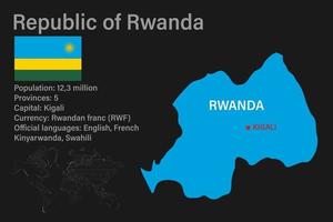 mapa de ruanda muy detallado con bandera, capital y pequeño mapa del mundo vector