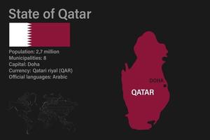 Highly detailed Qatar map with flag, capital and small map of the world vector