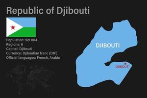 Mapa de Djibouti muy detallado con bandera, capital y pequeño mapa del mundo vector