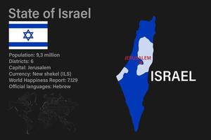 mapa de israel muy detallado con bandera, capital y pequeño mapa del mundo vector