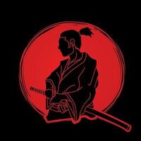 silueta, samurai, guerrero, vector