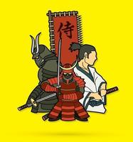 grupo de samurai warrior samurai text vector