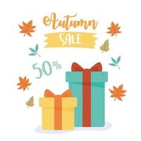 autumn sale, gift boxes discount market promotional season vector