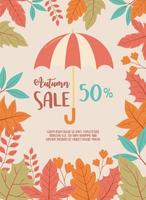 venta de otoño, follaje de la temporada de paraguas, venta de compras con descuento o banner promocional vector