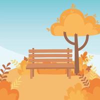 landscape in autumn nature scene, bench park tree leaves mountain vector