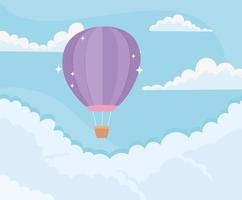 bright hot air balloon sky clouds blue background vector