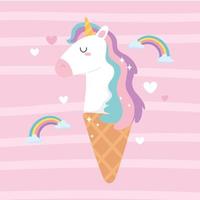 cute magical ice cream head unicorn rainbow dream cartoon vector