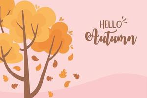 landscape in autumn nature scene, falling leaves tree branch cartoon vector