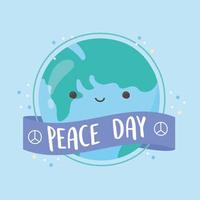 international peace day cartoon world map ribbon decoration vector