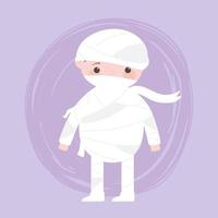 happy halloween, cute boy mummy costume character trick or treat, party celebration vector