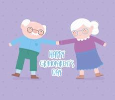 happy grandparents day, cute grandfather and grandmother holding hands cartoon card vector
