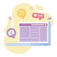 laptop homepage follow music and camera social network communication system and technologies vector