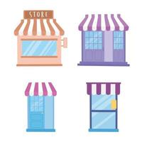 store shop front view exterior doors commercial icons vector