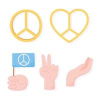 international peace day heart sign hands and flag icons vector