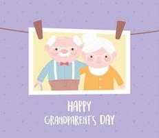 feliz día de los abuelos, foto colgante con tarjeta de dibujos animados de pareja de ancianos vector