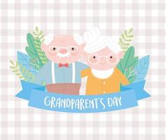 happy grandparents day, cute old couple together with flowers foliage cartoon card vector