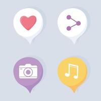 social network like share camera and music communication system and technologies icons set vector