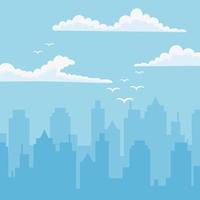 cityscape urban towers flying birds clouds sky background vector