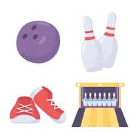 bowling game ball skittles shoes and alley icons flat design vector