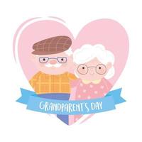 feliz día de los abuelos, linda pareja de ancianos en corazón amor tarjeta de dibujos animados