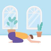 man practicing yoga pose exercises, healthy lifestyle, physical and spiritual practice vector