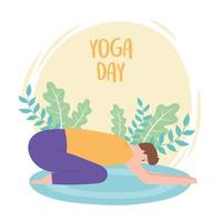 man practicing yoga balasana pose exercises, healthy lifestyle, physical and spiritual practice vector