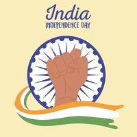feliz día de la independencia de la india, rueda de mano levantada y símbolo de la bandera vector