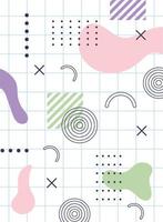 memphis liquid shape with geometric 80s 90s style abstract grid background vector