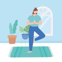 mujer practicando ejercicios de pose de yoga, estilo de vida saludable, práctica física y espiritual vector