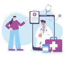 telemedicine, smartphone patient remote professional consultation a doctor vector