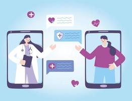 telemedicine, smartphone medical service online for patient, female physician and woman vector