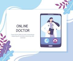 online doctor, practitioner video calling on a smartphone, medical advice or consultation service vector