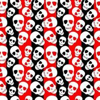 a skull pattern on a black-and-red striped background.Seamless pattern with white skulls.Design for Halloween party, printing, textiles, paper. Vector illustration