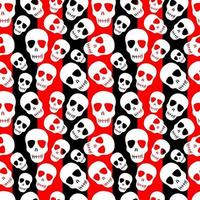 un patrón de calavera sobre un fondo rayado negro y rojo.patrón sin fisuras con calaveras blancas.Diseño para fiesta de halloween, impresión, textiles, papel. ilustración vectorial vector