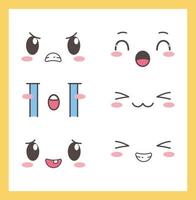 kawaii adorable adorable ojos bocas expresiones faciales vector