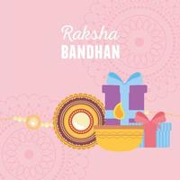 raksha bandhan, brazalete de velas y cajas de regalo con mandalas de amor hermanos y hermanas evento indio vector