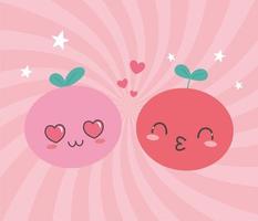 Kawaii frutas beso amor expresión facial cartoon vector