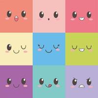 kawaii faces expression cartoon emoticon square color set vector