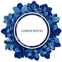 Vector round frame with blue summer flowers. Wedding invitation. Modern template.