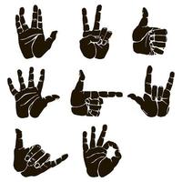 gestos con las manos y conjunto de iconos de lenguaje de señas. Ilustración de silueta aislada de manos humanas vectoriales. silueta manos vector colección-precisión dibujo de gestos con las manos-versión en color en mi galería