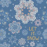 Vector modern greeting card with colorful hand draw illustration of snowflakes. Merry christmas. Use it as elements for design poster, card, fills, web page, wrapping paper, design of presentation