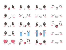 kawaii lindo encantador emoticon caras conjunto de dibujos animados vector