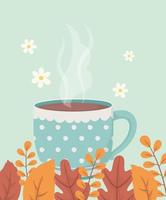 coffee time and tea, hot coffee cup with flowers leaves decoration vector