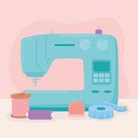 sewing machine spools of thread and measuring tape tools vector